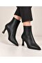 Women's Black Pointed Toe Thin Heel Boots with Front Stitching Detail - 2