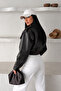 Women's Oversized Stand Collar Pocket Zipper Short Epaulet Leather Bomber Jacket - 2