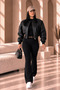 Women's Oversize Zippered Short Elastic Waist Casual Leather Bomber Jacket - 3