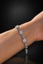 Bym09-1 Women's Silver Steel Square Stone Double Row Geometric Engraved Bracelet - 2