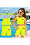 Girls Neon Yellow Crop Top and Long Shorts Swimwear Set - 2 Piece - 4