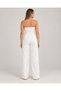 Women's Ecru Strapless High Waist Wide Leg Textured White Jumpsuit - 2