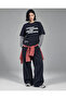 Women's Layered Look T-Shirt through Disorder Printed Navy Blue – Striped Sleeve Detail - 3