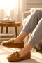 Women's Gold Chain Detailed Plush Indoor Ballerinas. Home Shoes - 4