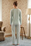 Green Patterned V-Neck Lace Viscose Knitted Pajamas Set 26224642 - 3