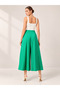 Women's Green High Waist Pleated Wide Leg Capri Culotte Crepe Trousers - 2