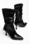 Pointed Toe, Drawstring Lace-Up, Side Zipper, Thin Heel, Black Patent Leather Boots - 3