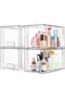 4 Pack Clear Stackable Storage Drawers Organizer with Handles