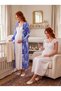 New Season Ecru Navy Blue Patterned Design with Easy Breastfeeding Feature, Lace Detailed Wide Straps, 100% Cotton Maternity Nightgown Set - 6
