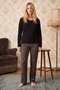 Black Patterned Buttoned Viscose Knitted Pajamas Set 26224676 - 2