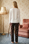 Ecru Patterned Lace Viscose Knitted Pajama Set 26224627 - 3