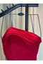 Red Evening Dress with Draped and Pleated Elegant Features - 5