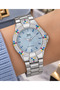 Women's Wristwatch Silver Color Blue Dial Zircon Stone Casual and Stylish Combination Gift Boxed