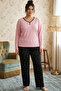Pink Patterned Buttoned Large Size Oversized Viscose Knitted Pajamas Suit 26224831 - 2