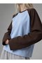 Women's Double Color Raglan Sleeve Crew Neck Long Sleeve Oversize Sweatshirt 3Iplik Without Thread - Blue Brown - 3