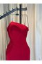 Red Evening Dress with Draped and Pleated Elegant Features - 7