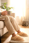 Men's Slippers. Warm Home Slippers with Fur Detail - 4