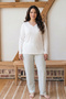 Ecru Patterned Large Size Oversized Viscose Knitted Pajama Set 26224836 - 2