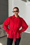 Zr Model Red Gabardine Fabric Belted Premium Women's Trench Coat - 3