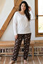 Ecru Patterned Large Size Oversized Viscose Knitted Pajama Set 26224814 - 2