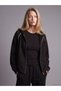 Ozmarka New Season Black Hooded Women's Zippered Sweatshirt