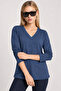 V-Neck Draped Viscose Blouse Lrn0073 Indigo Blue - 4