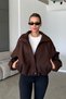 Bitter Brown Balloon Sleeve Oversize Imported Fabric High Collar Pleated Anti-Pilling Cashmere Coat - 2