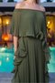 Vespera Off-Shoulder Carmen Collar Pleated Cape Flounce Long Chiffon Evening Dress Event Dress - 6