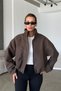 Brown Balon Sleeve Oversize Imported Fabric Stand Collar Pleated Anti-Pilling Cashmere Coat - 2