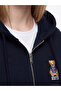 Xside Navy Blue Teddy Embroidered Women's Thick Zippered Sweatshirt - 3