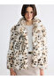 Ecru Leopard Patterned Women's Fur Coat
