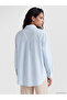 Özmarka New Season Blue Striped Oversize Linen Blend Women's Shirt - 4