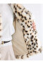 Ecru Leopard Patterned Women's Fur Coat - 3