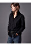 Vizyon New Season Black Decorated Buttoned Poplin Women's Shirt