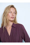 Burgundy Pleated Modal Blend Shirt Dress - 4