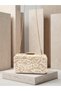 Beige Color Z.A.R.A Satin Lace Embroidered Gold Detailed Chain Strap Women's Evening Dress Bag Wedding Engagement Graduation - 3