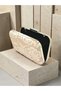 Beige Color Z.A.R.A Satin over Lace Embroidered Silver Detailed Pearl Handle Chain Strap Women's Evening Dress Bag Wedding Engagement Graduation - 3