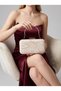 Beige Color Z.A.R.A Satin over Lace Embroidered Silver Detailed Chain Strap Women's Evening Dress Bag Wedding Engagement Graduation