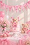 Baby Shower Baby Girl 10-Piece Streamer Set – Pink Teddy Bear Themed Party Decoration – 12X14 cm