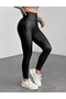 Faux Leather High-Waisted Lycra Tights - 2