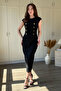 Appliqué Button Detailed Midi Black Dress - 4