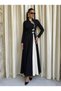 Women's long sleeve judge collar detailed dropped two color long janjan crepe dress - 2