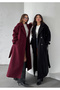 Buttoned Belted Lined Long Cashmere Coat - 7