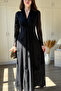 Double-Breasted Collar Patterned Glittery Maxi Tulle Black Dress - 5