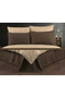 Premium Double Duvet Cover Set with Floral Patterned Elastic Sheets, 6 Pieces, Mink-Brown, with Gift Box - 5