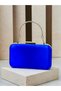 Saks Blue Satin Silver Metal Detailed Crystal Stone Embroidered Chain Strap Women's Evening Dress Bag Wedding Engagement Graduation - 6