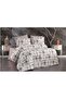 Premium Double Duvet Cover Set with Plaid Patterned Elastic Sheets Cream - 3
