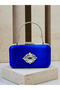 Saks Blue Satin Silver Metal Detailed Crystal Stone Embroidered Chain Strap Women's Evening Dress Bag Wedding Engagement Graduation - 6