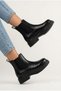 Women's Black Leather Elastic Detail Thick Sole Boots Un001-0802