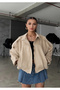Oversize Bomber Suede Leather Jacket - 3